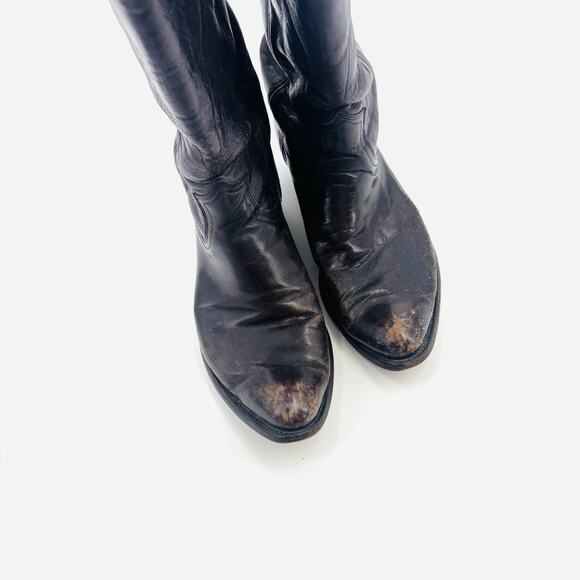 Vintage 1970s Frye Boots Mens Size 9.5 Brown Cowboy Roper Black Tag Campus Rare main image 6
